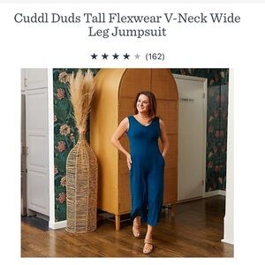 Cuddl Duds Tall Flexwear V-Neck Wide Leg Jumpsuit Size Large TALL Black A373508‎